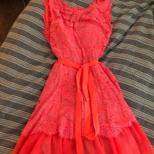 Lace and tulle A line dress with waist tie